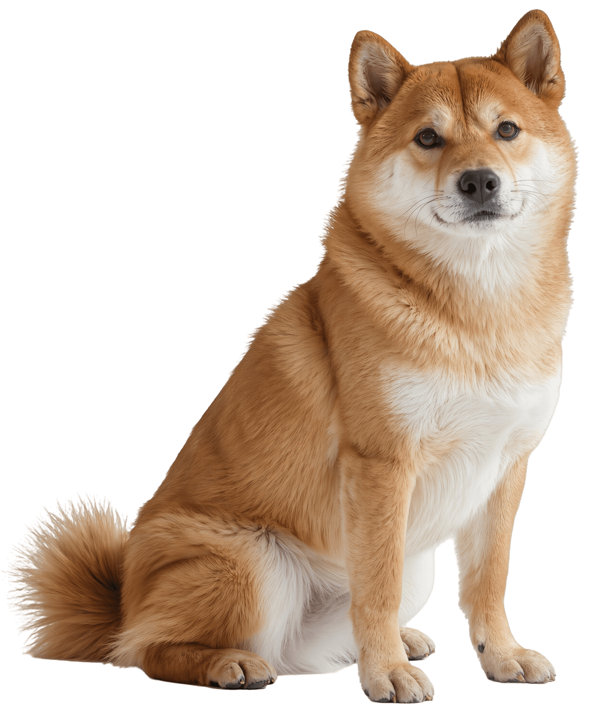 brown and white shiba inu dog sitting with no background